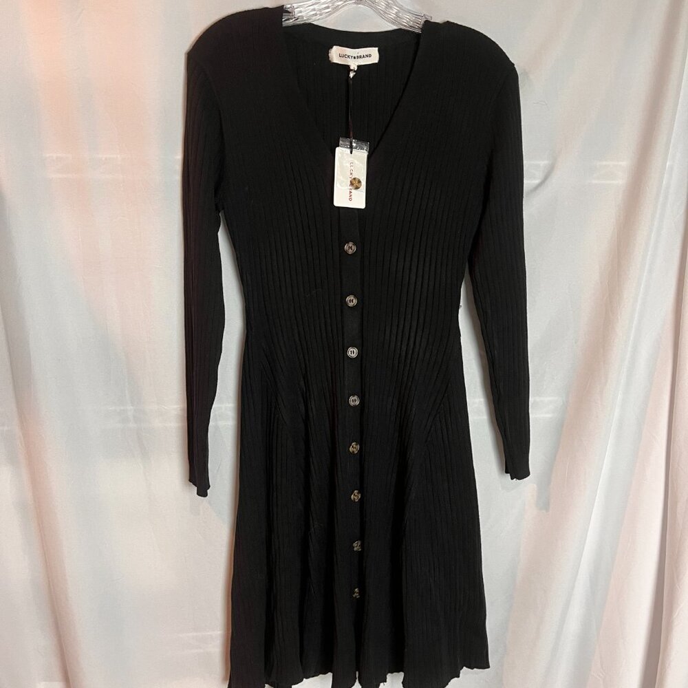 Women's Black Lucky Brand Sweater Dress, long slv, Size L
